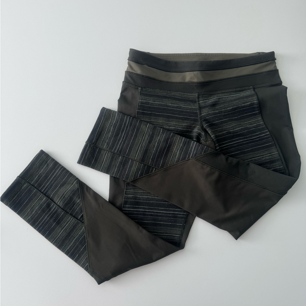 Lululemon Womens Green Gator Give Me Qi Cyber Stripe Fatigue Crop Legging Size 4 - Picture 7 of 9